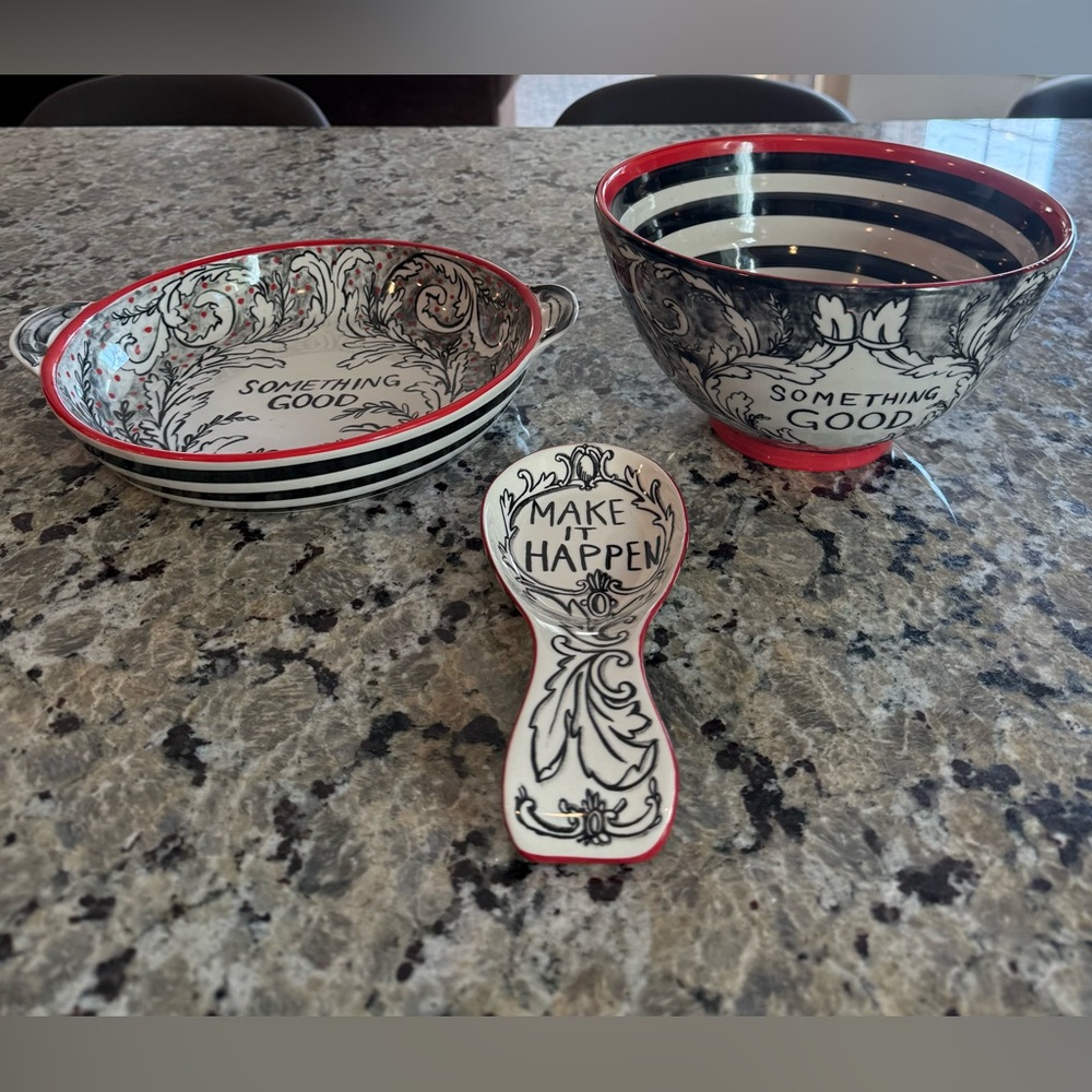 Anthropologie Molly Hatch Something Good Bowl, Pie Plate, and Spoon Rest